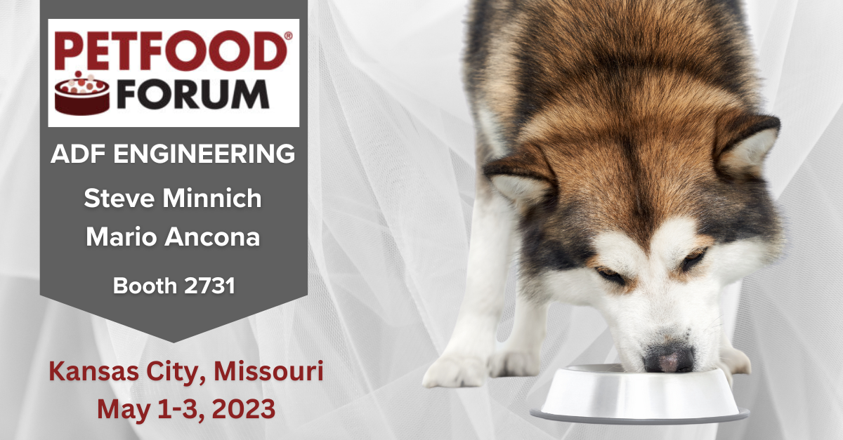 Petfood forum 2023 logo with a dog eating from a food bowl.